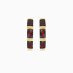 Boucles d'oreilles en or à barre avec triple radiance de grenat
