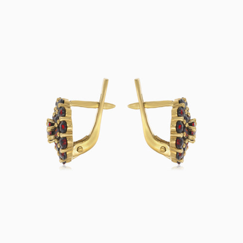 Kulaté náušnice ze zlata s granáty