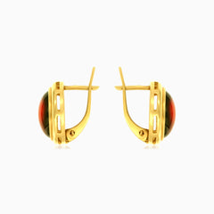 Oval cabochon gold earrings