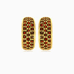 Garnet rounds gold drop earrings