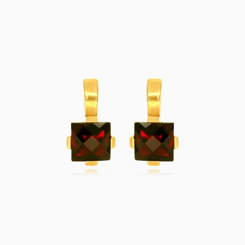 Zlaté náušnice s granátem s princess brusem