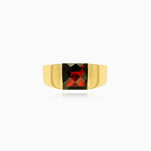 Elegant men garnet gold ring