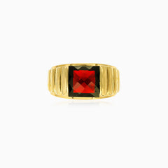 Elegant male princess cut garnet ring