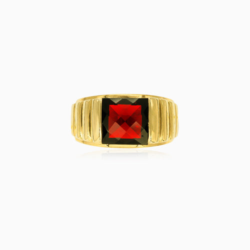 Elegant male princess cut garnet ring
