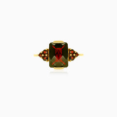 Elegantes Granat-Ring-Duo in Gelbgold