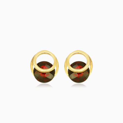 Pendientes de botón redondos con granate y tensión estilo eclipse