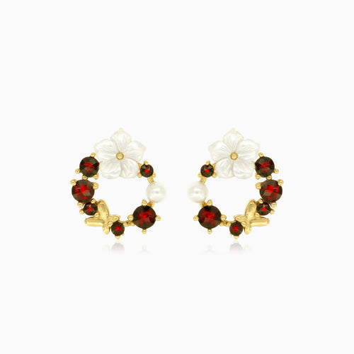 Kulaté granátové náušnice s perlou