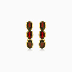 Granátové náušnice s oválným krokovým brusem zlaté