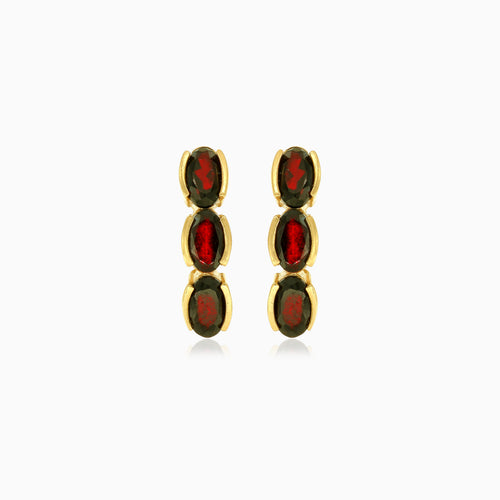 Granátové náušnice s oválným krokovým brusem zlaté