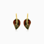 Boucles d’oreilles feuille en grenat et or 14 carats