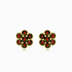 Garnet flower stud earrings