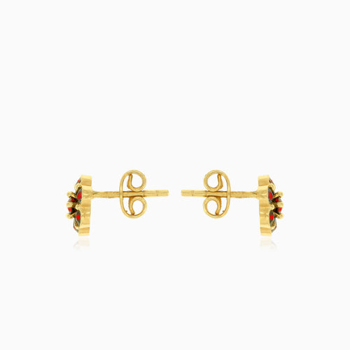 Garnet flower stud earrings