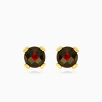 Round garnet gold studs