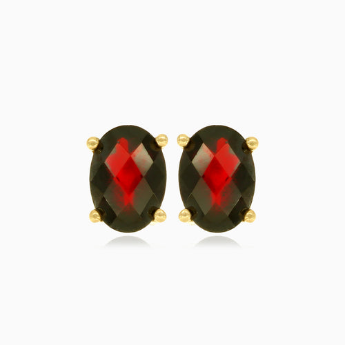Boucles d’oreilles clous ovales en grenat en or jaune 14 carats