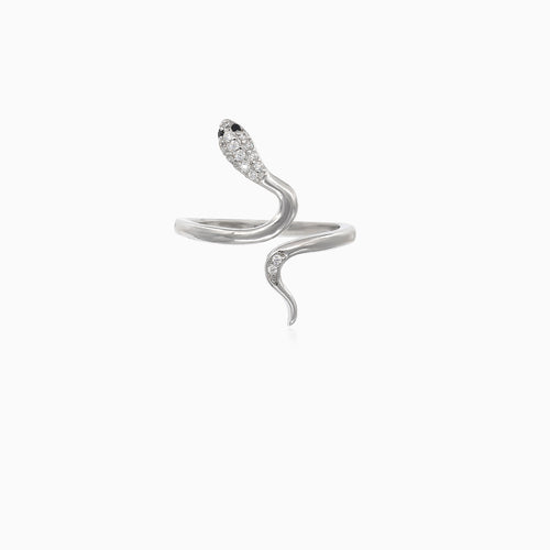 Bague serpent élégante en argent avec yeux bleu foncé