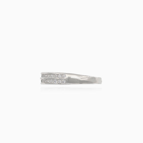 Bague scintillante en argent avec deux rangées de zirconium cubique
