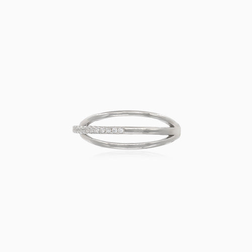 Bague en argent à trois lignes avec zircon cubique