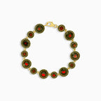 Ručně vyráběný granátový náramek ze žlutého zlata