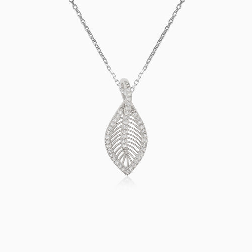 Pendentif feuille en argent avec zircon cubique