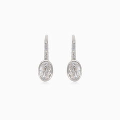 Silver drop earring with oval cubic zirconia