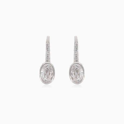 Silver drop earring with oval cubic zirconia