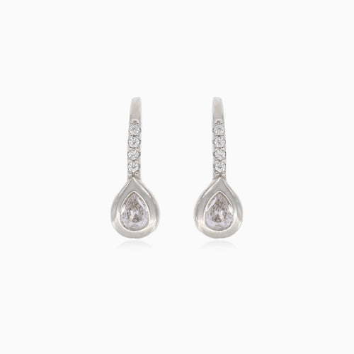 Silver drop earrings with pear-cut cubic zirconia