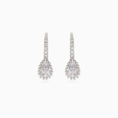 Silver drop earring with pear-cut and round-cut cubic zirconia