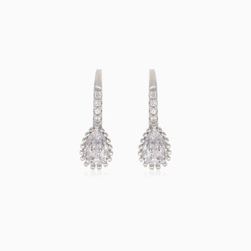 Silver drop earring with pear-cut and round-cut cubic zirconia