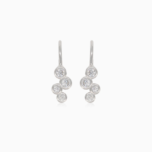 Silver drop earrings with four cubic zirconia balls