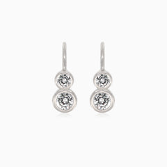 Boucle d’oreille pendante en argent avec deux zirconiums cubiques ronds