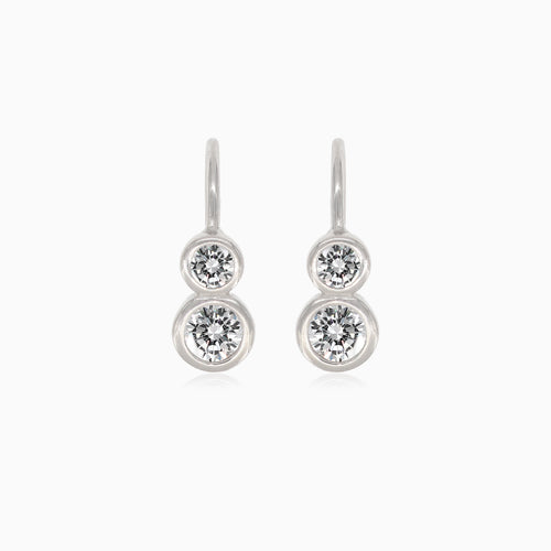 Boucle d’oreille pendante en argent avec deux zirconiums cubiques ronds