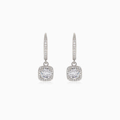 Pendientes colgantes de plata con circonios cúbicos cuadrados