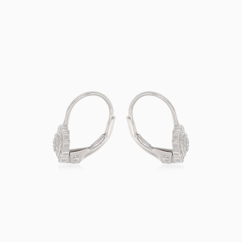 Stříbrné kapkovité náušnice s kulatými zirkony ve tvaru květu