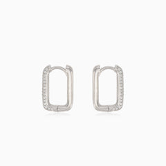 Stříbrné obdélníkové náušnice s kubickými zirkony