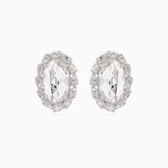 Stříbrné náušnice s oválným křišťálem