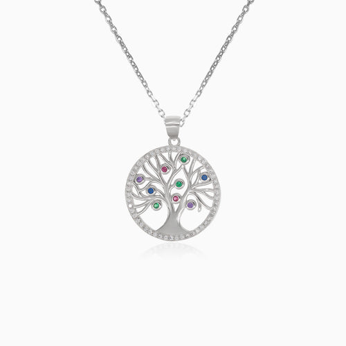 Pendentif en argent arbre de vie avec pierres synthétiques et zircon cubique