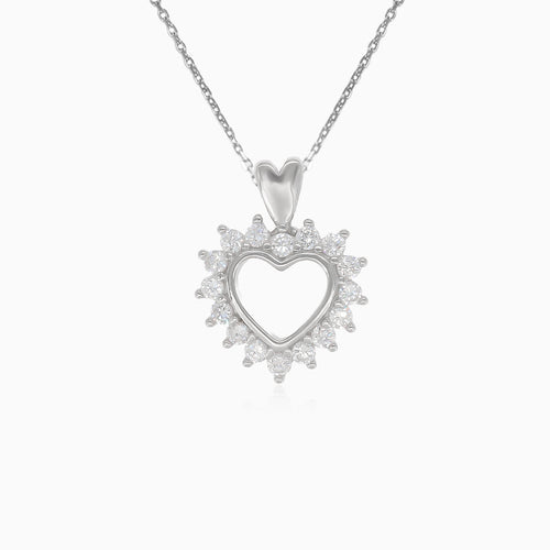 Colgante de corazón de plata con halo y circonita cúbica