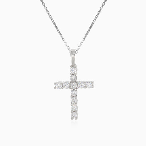Silver pendant cross of round cubic zirconia