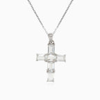 Pendentif en argent croix avec zircon cubique rectangulaire