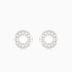 Silver round earrings with surrounding cubic zirconia