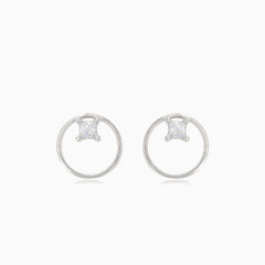 Stříbrné náušnice kruh s čtvercovým zirkonem