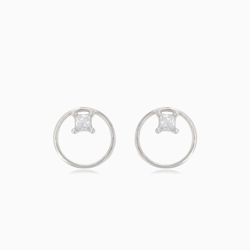 Stříbrné náušnice kruh s čtvercovým zirkonem