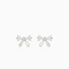 Silver bow stud earrings