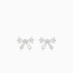 Silver bow stud earrings