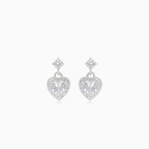 Boucles d’oreilles clous pendantes en argent en forme de cœur