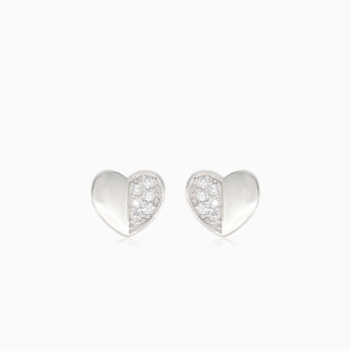 Boucles d’oreilles cœur en argent avec zircons cubiques semi-sertis