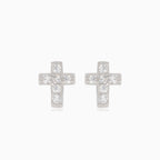 Boucles d’oreilles puces croix en argent avec zircons cubiques
