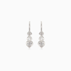 Silver drop earrings with three shapes