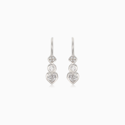 Silver drop earrings with three shapes