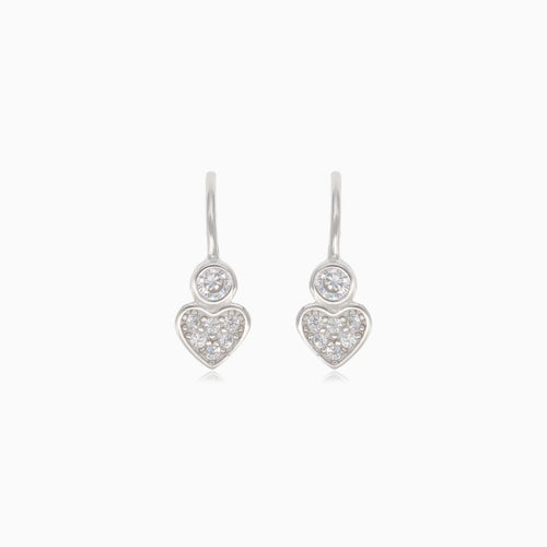 Silver drop earrings with heart and circle